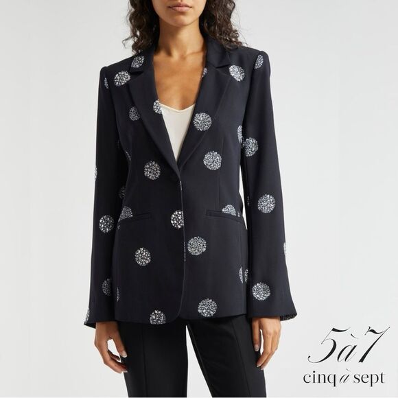 Cinq à Sept **NWT** Crystal Dot 'Karlie' Blazer in Black with Silver Rhinestones - Picture 1 of 16